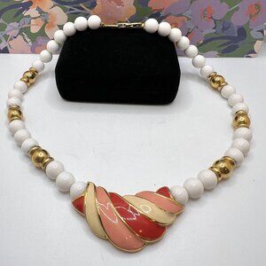 Napier White Bead and Pastel Twisted Pendant Necklace